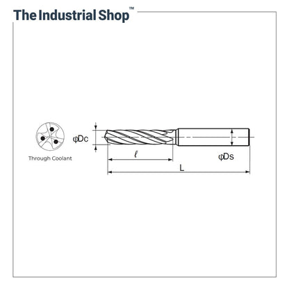 Nachi 13.1 mm to 14.0 mm L x D 5 Aqua EX 3 Flute Carbide Drill (Through Coolant)